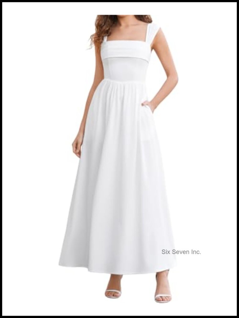 Flowy A-Line Maxi Dress Square Neck Corset Lace-Up Back Sundress
